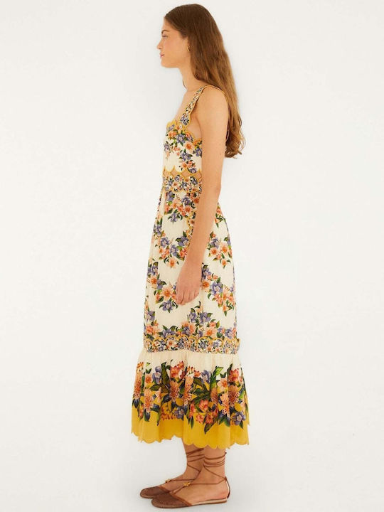 Summer Midi Dress with Ruffles Ecru