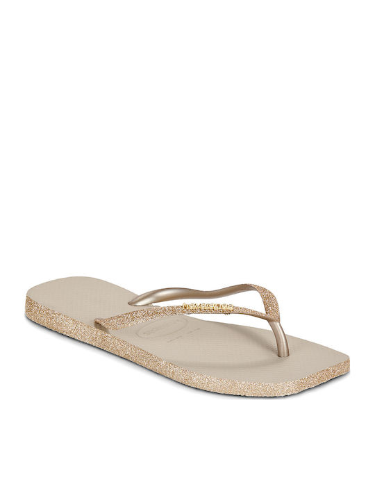 Slim Square Sparkle Flip Flops In Gold Colour