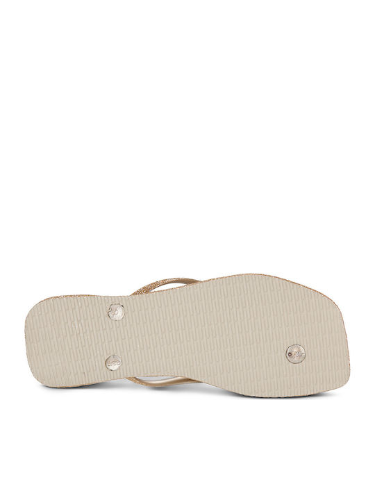Slim Square Sparkle Flip Flops In Gold Colour