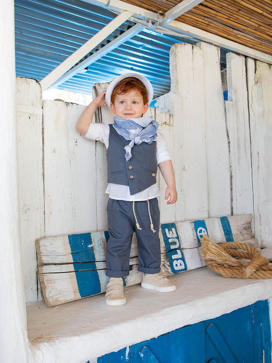 Bambolino Baptism Suit With Vest For Boy Kiriakos Blue 7 Pieces