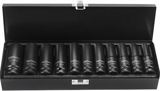 Kraft&dele Kd11869 Extended Impact Sockets Set ½" 10 24 Mm 11 Pieces