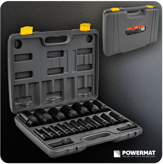 Powermat Pm-znu-1038t Impact Extended Socket Set 1/2" 10 38 Mm 20 Pieces In Case