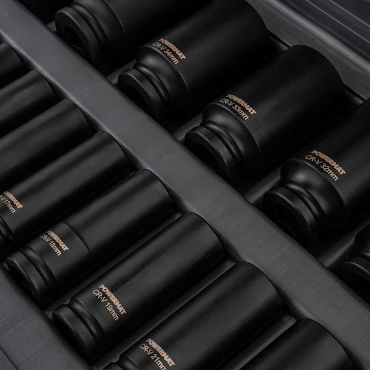 Powermat Pm-znu-1038t Impact Extended Socket Set 1/2" 10 38 Mm 20 Pieces In Case