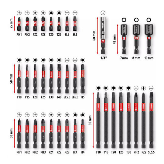 Set Biți Impact Extended M-case 38 Bucăți Einhell