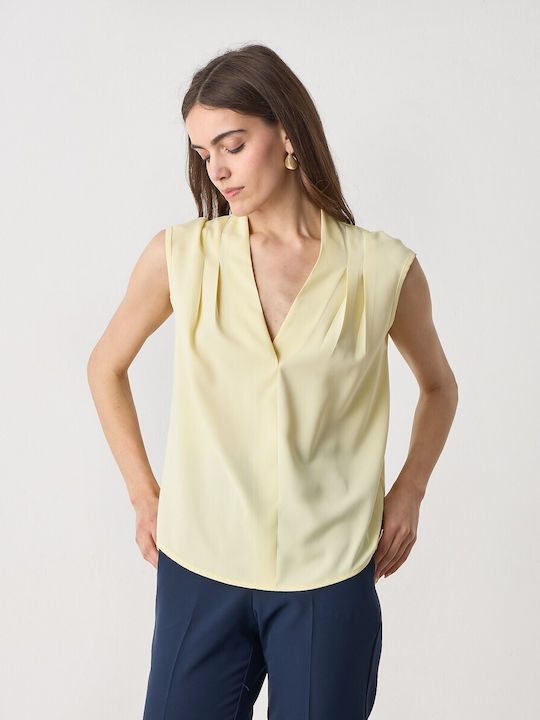 Damen Ärmellose Bluse mit V-Ausschnitt in Gelb
