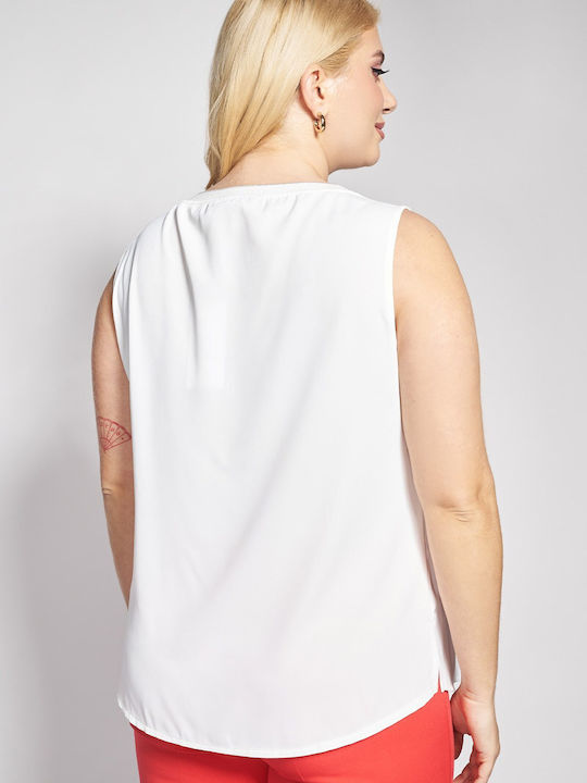 Damen Bluse Satin Ärmellose Weiße