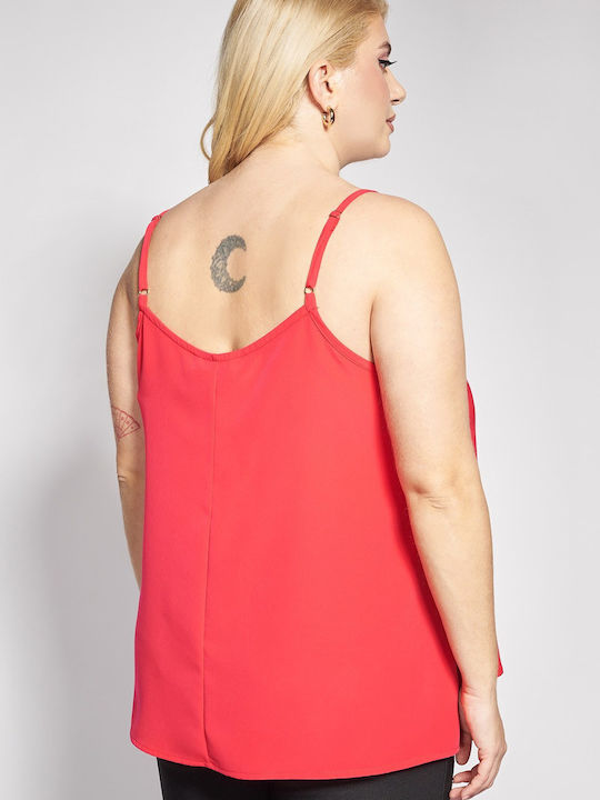 Bluza Damă Satin Lingerie Top Cu Dantelă Roșie