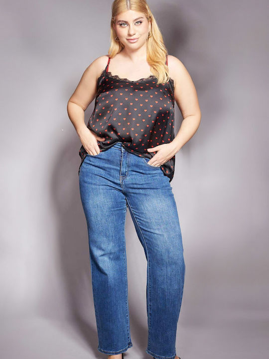 Дамска Сатенена Lingerie Top с Дантела Черна