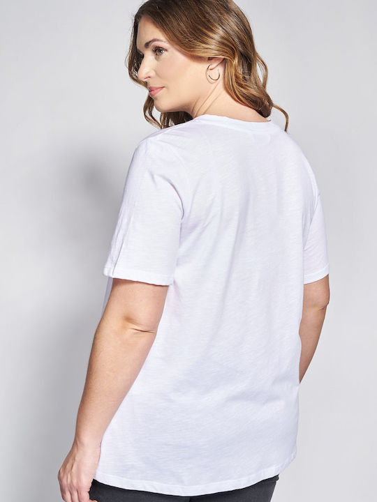 Bluza Damă Bumbac Mâneci Scurte cu Decolteu în V Albă