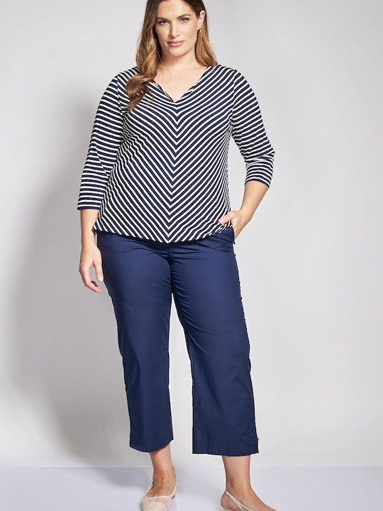 Bluza Damă Polo Cu Dungi Albastră