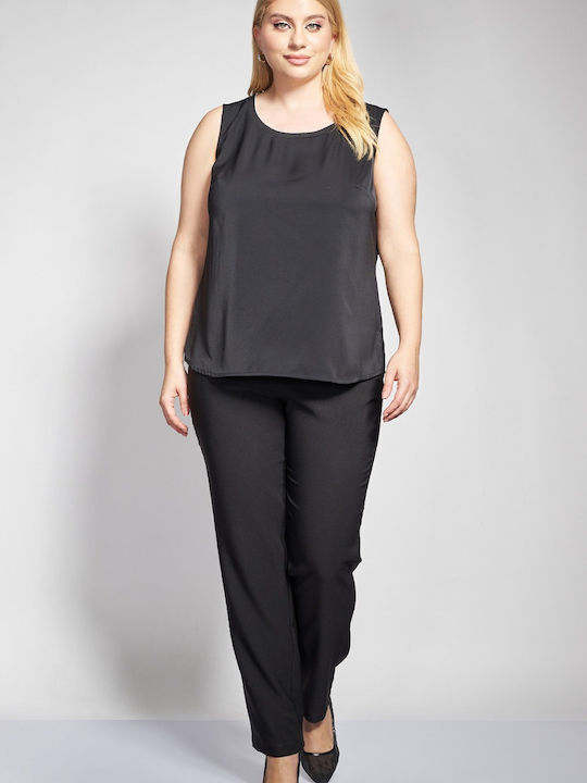 Damen Bluse Satin Ärmellose Schwarze