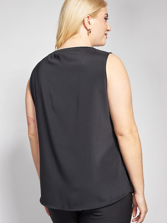 Damen Bluse Satin Ärmellose Schwarze