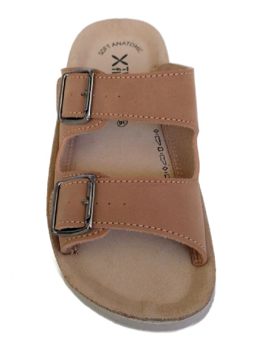 Leder Damen Anatomisch Flache Sandalen Tabac