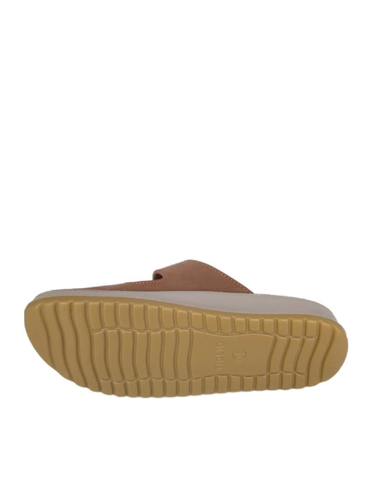 Leder Damen Anatomisch Flache Sandalen Tabac