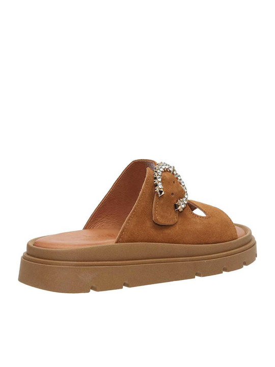 Damen Leder Flatforms Tabac Braun