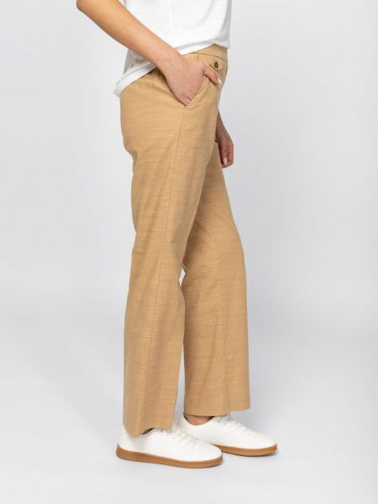 Women's Chino Trousers with Elastic Cotton in Straight Leg Style Beige