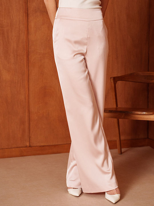 Women's High Rise Satin Flared Pantaloons Pink