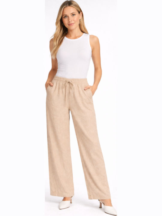 Women's Fabric Trousers in Regular Fit Beige SS-J172875-26TR-Beige