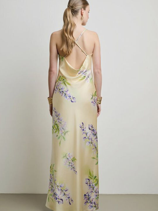 Summer Maxi Slip Dress for Wedding and Christening Open Back Yellow