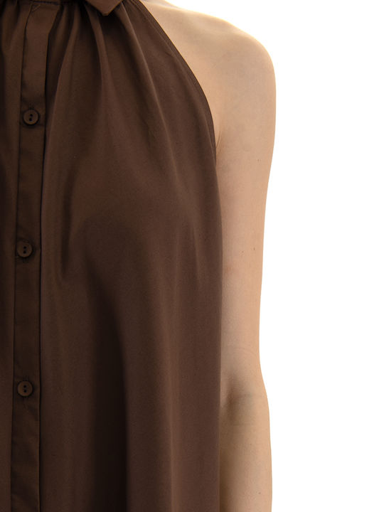 Summer Maxi Shirt Dress Brown