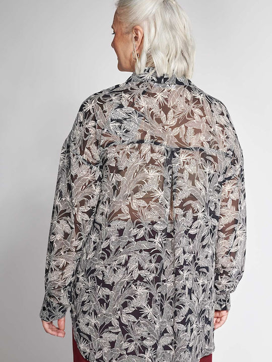 Cămașă De Damă Din Denim Floral