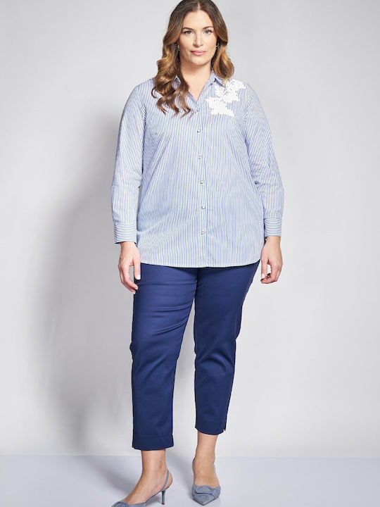 Long Sleeve Women's Denim Shirt Blue Striped
