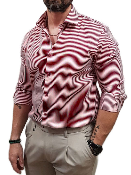 Long Sleeve Shirt in Narrow Fit Striped Red