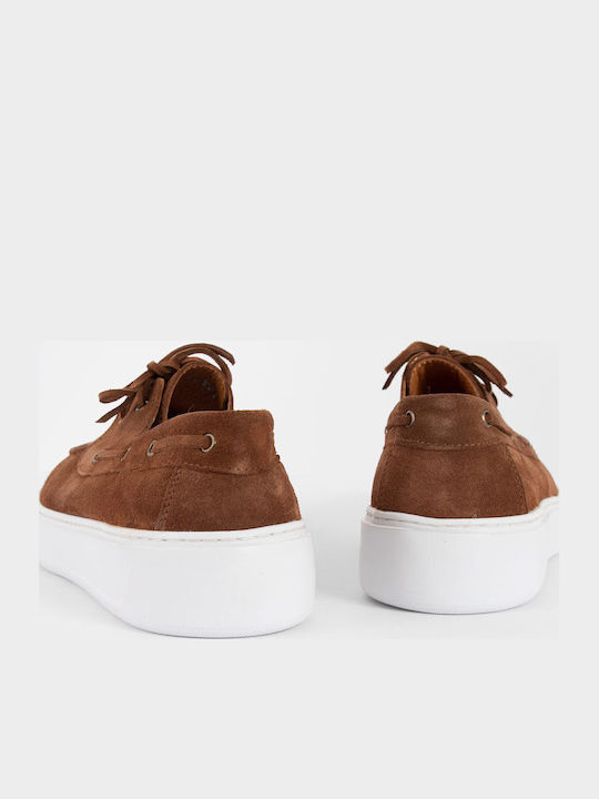 Suede Men's Boat Shoes in Orange Colour