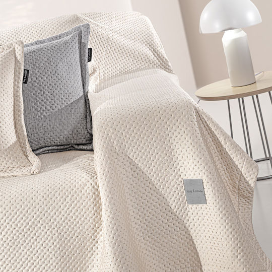Guy Laroche Cooling Ριχτάρι Τριθέσιου Καναπέ Βελουτέ 170x300εκ. Natural