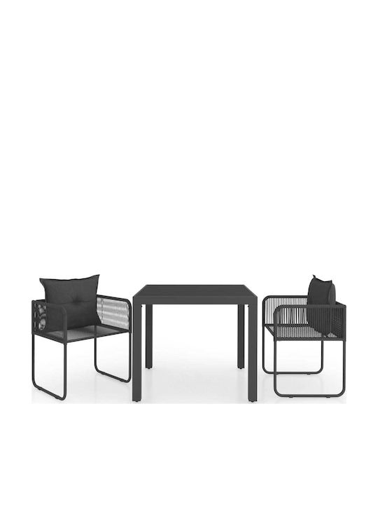 Garden & Outdoor Furniture Set for Small Outdoor Spaces 3 Pieces Black with Pillows