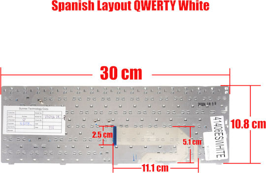 Spanish Keyboard for Laptop Samsung X420 X418 NP-X420 NP-X418 BA59-02605D BA59-02719A HMB5206GSC00 V102360DS1 V102360CS1 CNBA5902604 ES White Code 41406eswhite