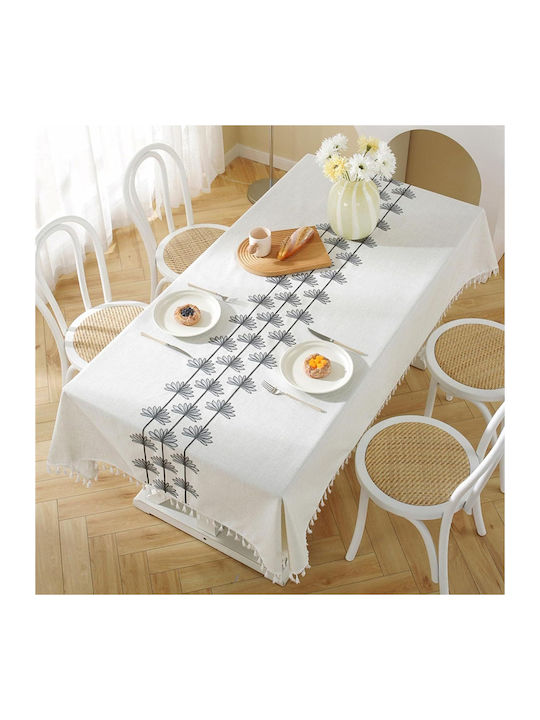 FRIPIA Față De Masă Din In Cu Broderie Gri 120x180cm