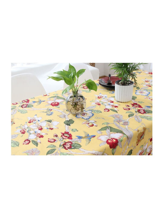 FRIPIA Față De Masă Din In Cu Dantelă Galbenă 140x250cm