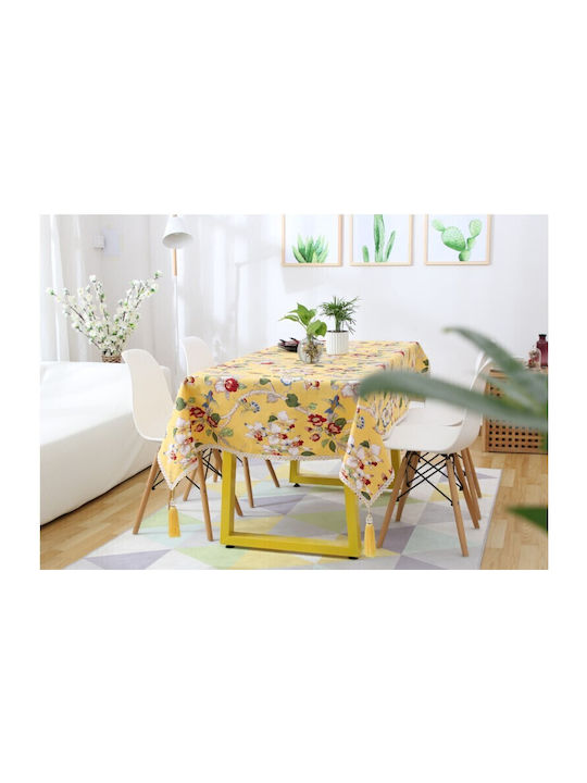 FRIPIA Față De Masă Din In Cu Dantelă Galbenă 140x250cm