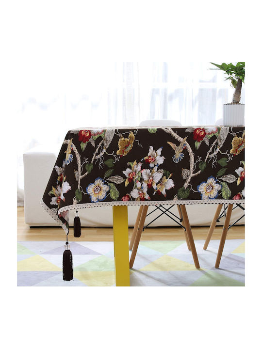 FRIPIA Leinen Tischdecke mit Spitze Braune 140x250cm