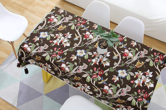 FRIPIA Linen Tablecloth With Brown Lace 140x250cm