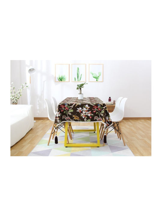 FRIPIA Față De Masă Din In Cu Dantelă Maro 140x200 Cm