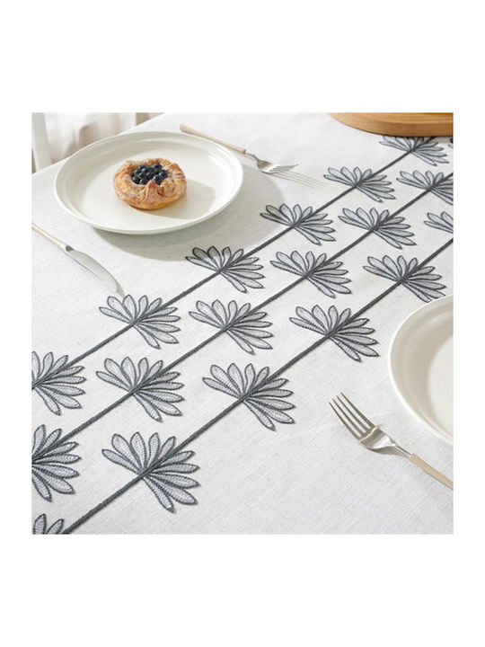 FRIPIA Linen Tablecloth With Gray Embroidery 140x200cm