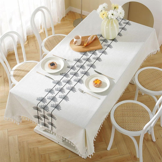 FRIPIA Față De Masă Din In Cu Broderie Gri 140x250cm