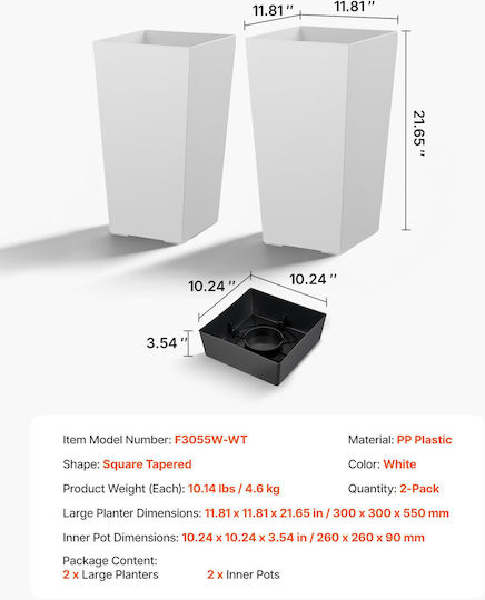 Vevor Set of 2 White Plastic Planter Boxes