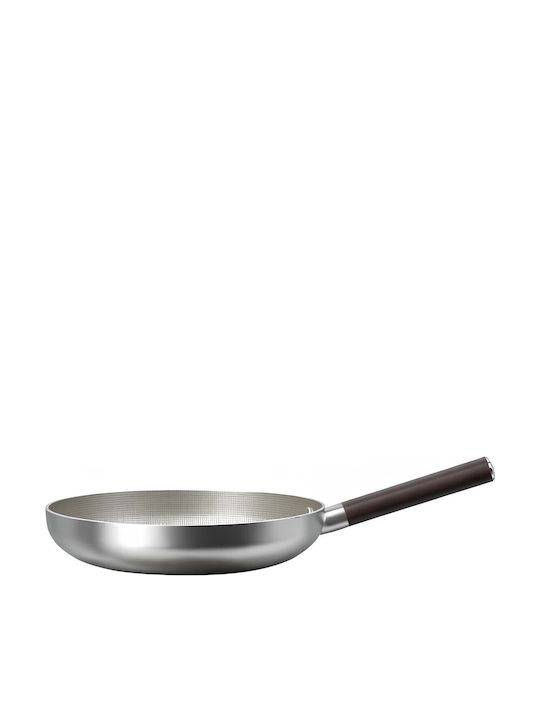 Cheffinger Non-stick Frying Pan 24cm Induction Wood Effect Handle Silver