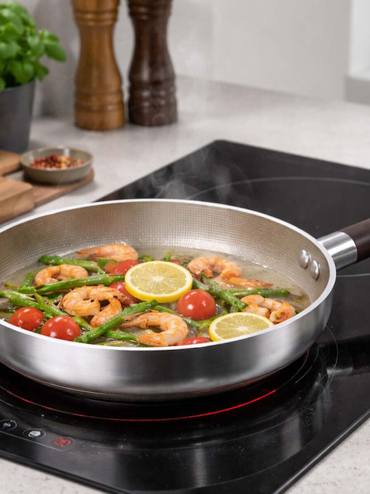 Cheffinger Non-stick Frying Pan 24cm Induction Wood Effect Handle Silver