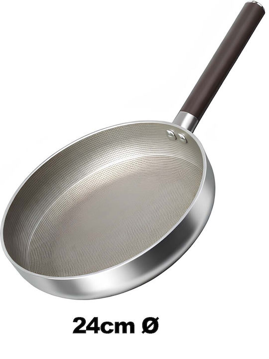 Cheffinger Non-stick Frying Pan 24cm Induction Wood Effect Handle Silver
