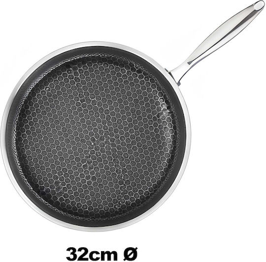Cheffinger 32cm Pfanne Honigwabenbeschichtung Lange Griff Silber