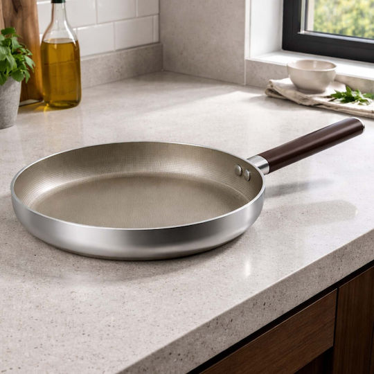 Cheffinger 28cm Induction Non-stick Frying Pan Wood Effect Handle Silver