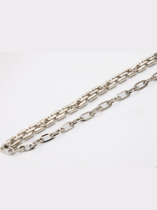 Breite Leder Damen Gürtel Kette Silber