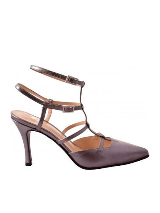 Leather Heels with High Heel Silver