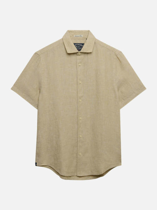 Short Sleeve Linen Shirt in Regular Fit Beige