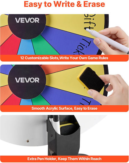 Vevor 610 Mm Wheel Of Fortune Base 12 Positions Adjustable Height Dry Erase Board 2 Markers 6 Colors Easy Assembly Party Pub Exhibitions Carnival Ldscjzl24incq5i6r001v0