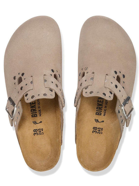Birkenstock Γυναικεία Δερμάτινα Σαμπό Μπεζ